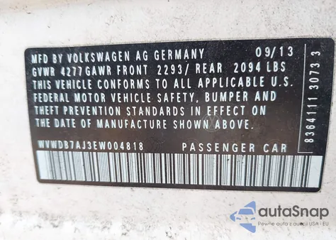 2014 Volkswagen Golf from USA, damaged, VIN WVWDB7AJ3EW004818